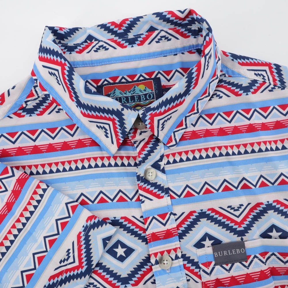 Burlebo Southwestern Performance Button Down Multi Short Sleeve Mens S